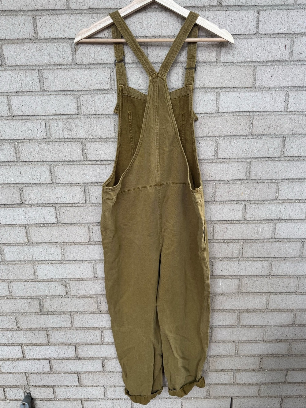 Aerie Lightweight Olive Green Brown Twill Overalls Rolled Leg Small - Picture 4 of 5